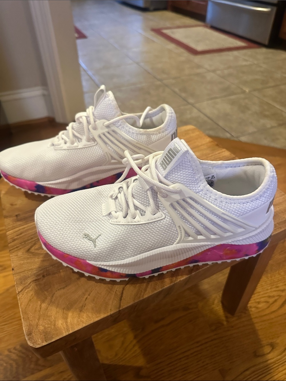 Puma White Sneakers with Pink and Purple Marbleized Midsole